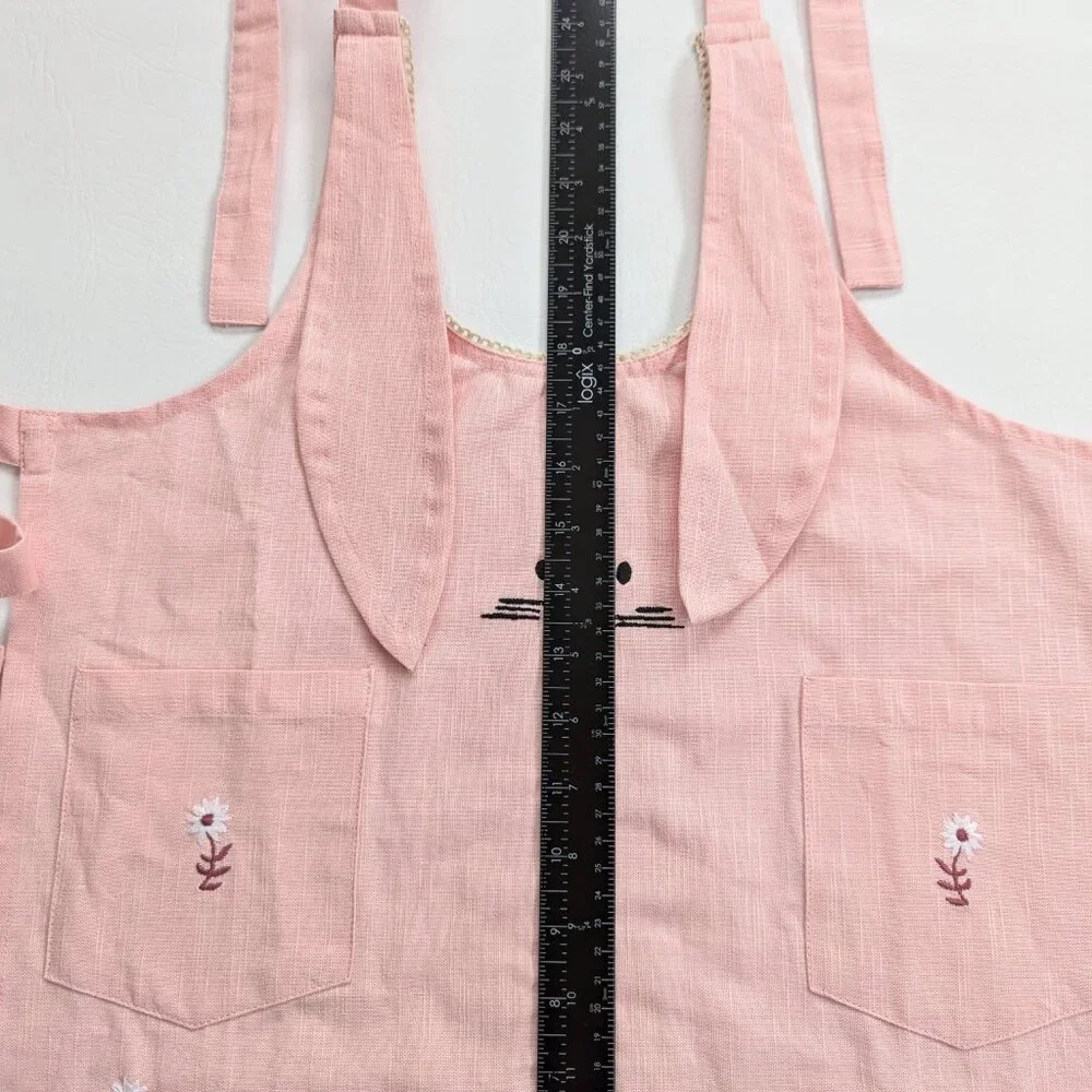 Sur La Table Girls Easter Bunny Apron Pink Floral Embroidered 7-10 Years Cotton